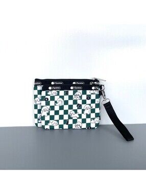 LeSportsac Dog Puppy Checkerboard 2-Piece Pouch Set Wristlet NWT
